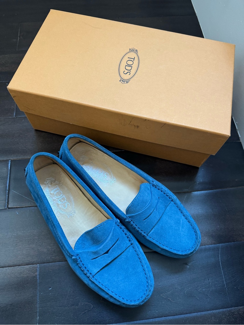 TOD’S Gommini Suede Loafers Blue Driving Shoes Size 36 Italy